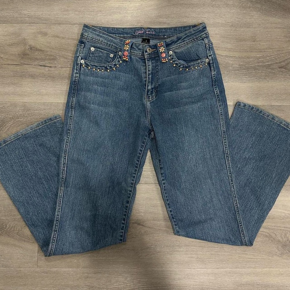 Kikit Blue Jeans w Pink Beaded Design on Front &Pink Rhinestones on Back